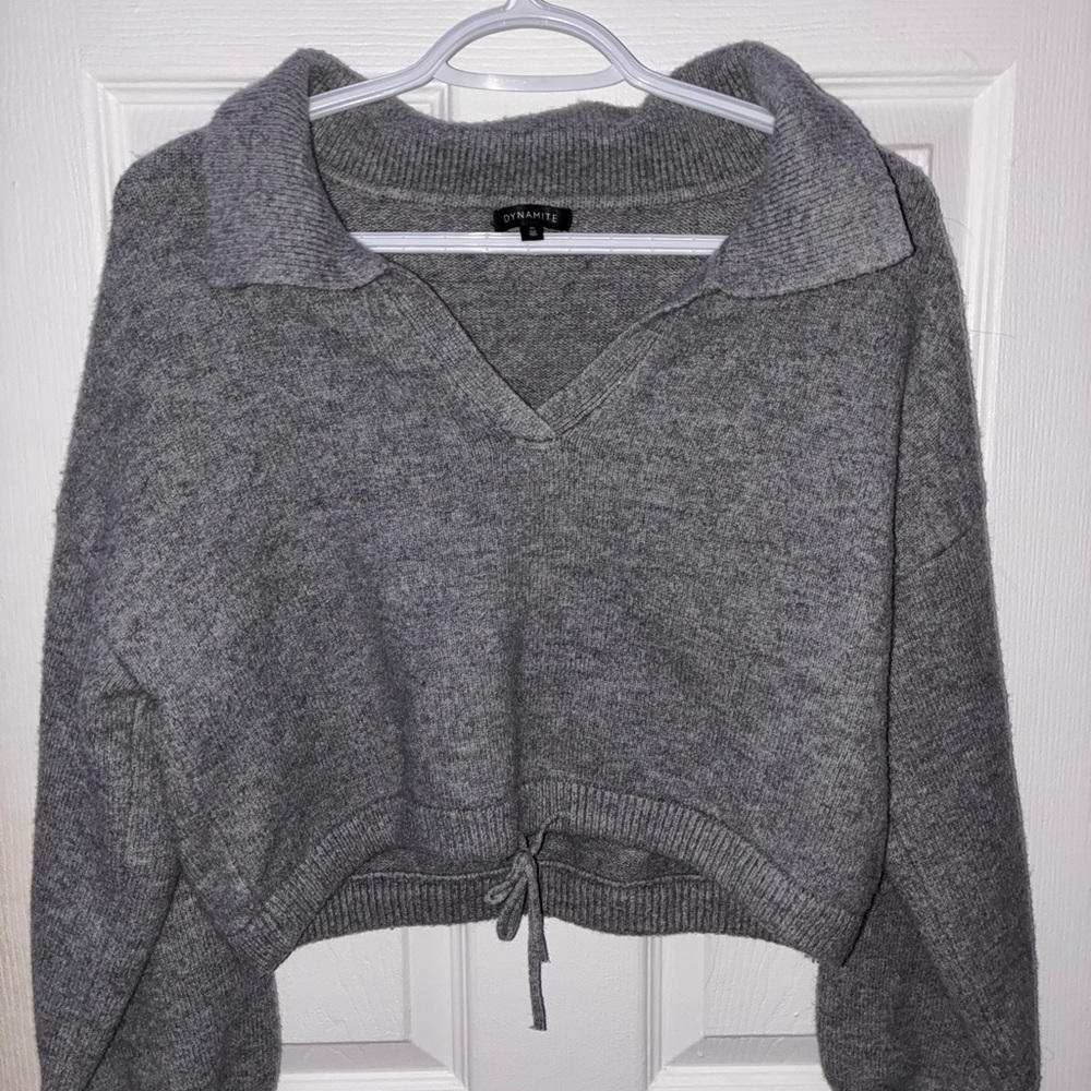 Gray Cropped Sweater for women with Drawstring Medium size from Dynamite